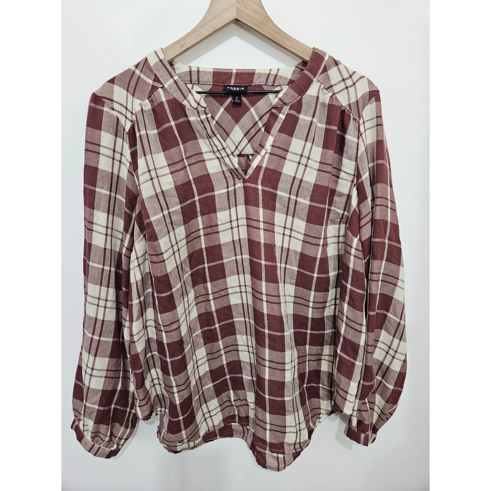 Torrid Harper Burgundy Plaid Split Neck Long‎ Sleeve Blouse Top Plus Size 2 2X